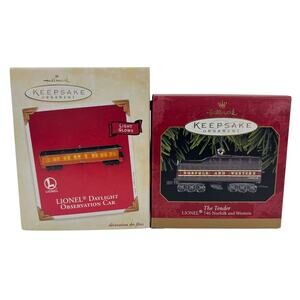 2 Hallmark Keepsake Lionel Daylight Observation & Tender Lionel 746 Ornament NIB